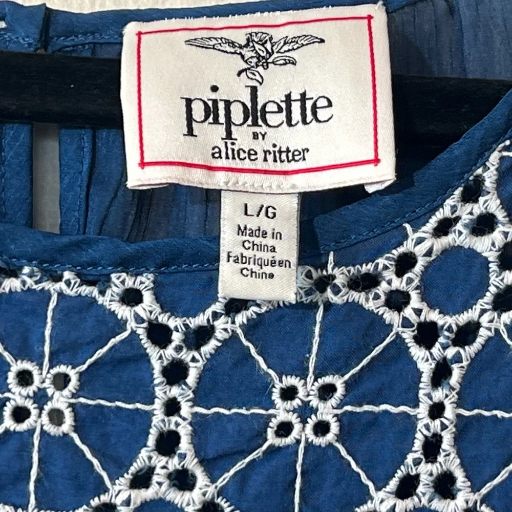 Piplette by Alice Ritter Blue Ruffle‎ Crochet Tank Top Women L Sleeveless Boho